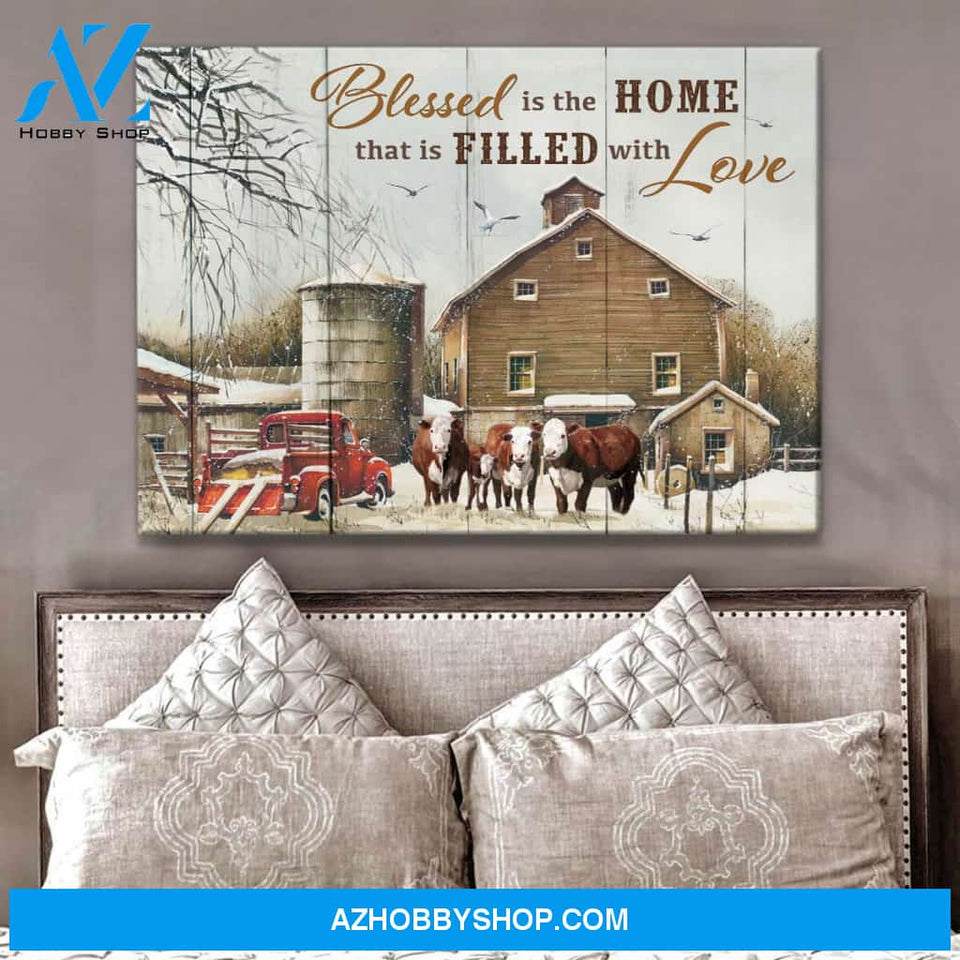 Blessed is the home Cow Canvas Wall Art Decor, Wall Decor Visual Art