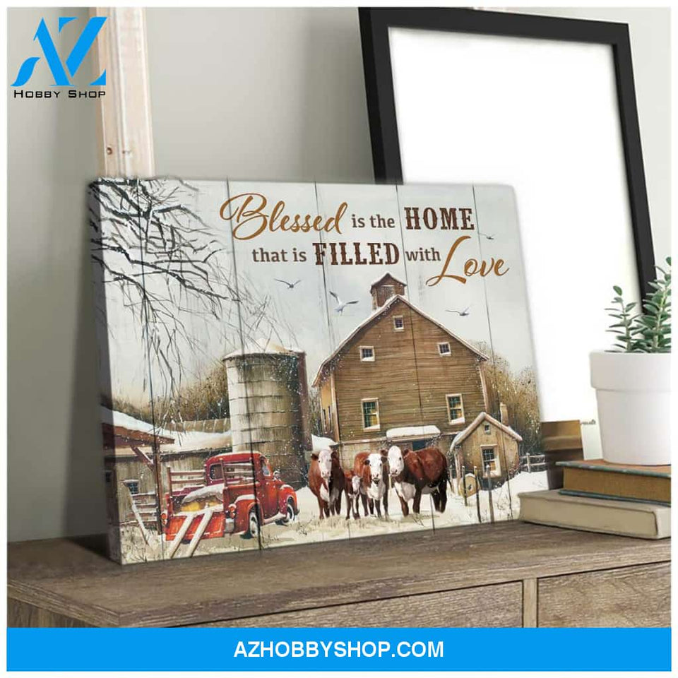 Blessed is the home Cow Canvas Wall Art Decor, Wall Decor Visual Art