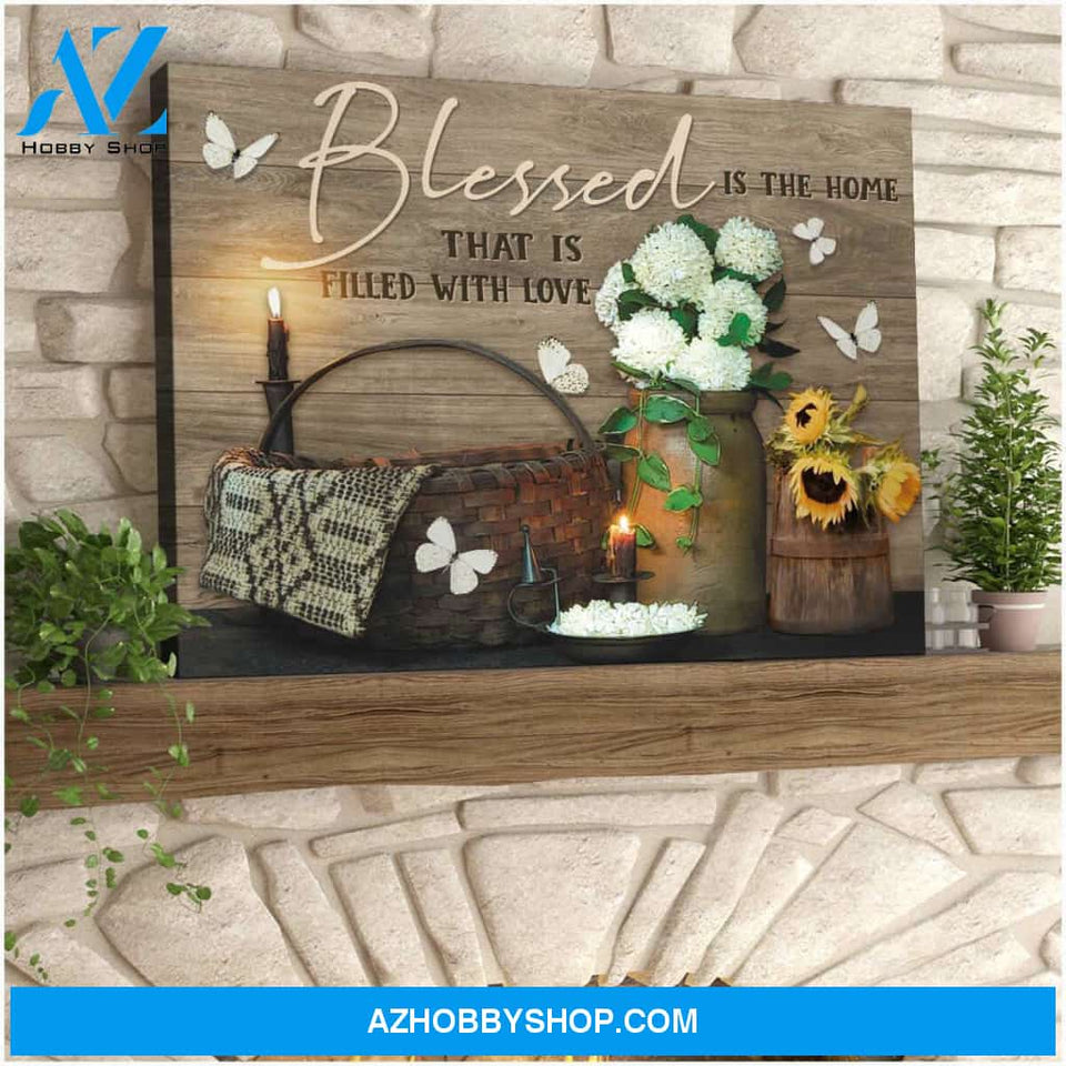 Blessed is the home that is filled with love Farm Butterfly Canvas Wall Art Decor