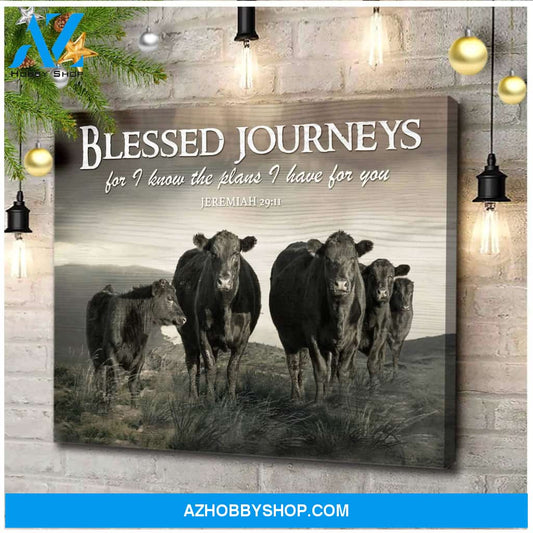 Blessed Journeys Cow Poster Canvas Wall Decor Visual Art Vintage Christmas Wall