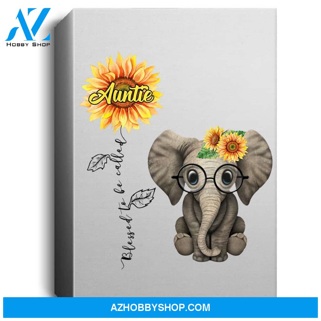 Blessed To Be Called Auntie Hippie Elephant Aunt Gift Portrait Canvas