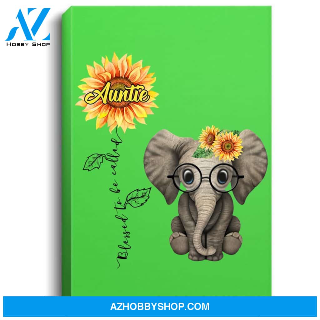 Blessed To Be Called Auntie Hippie Elephant Aunt Gift Portrait Canvas