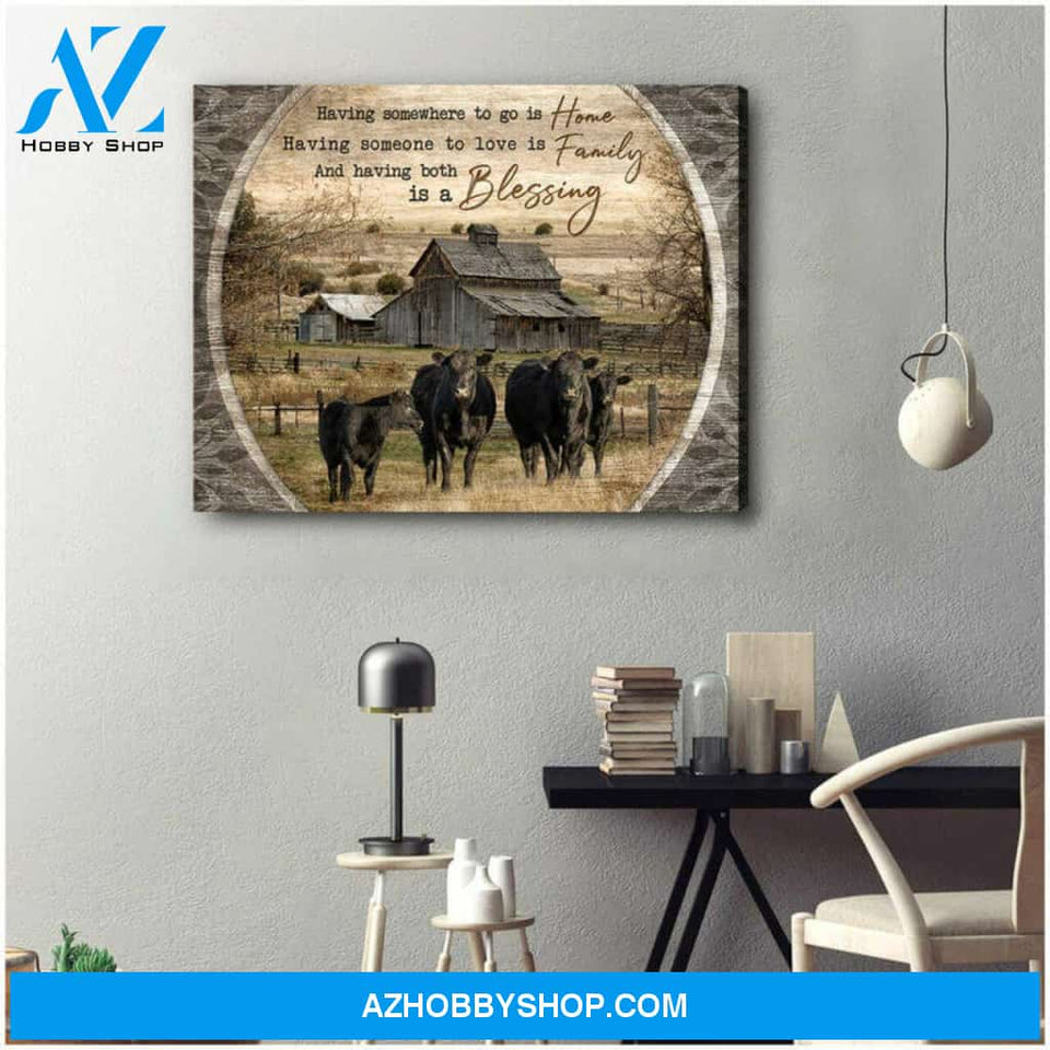 Blessing Angus Cows Wall Art Decor, Gifts For Cow Lovers Canvas