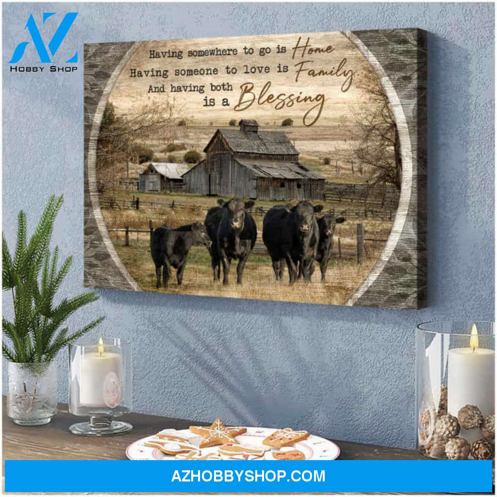 Blessing Angus Cows Wall Art Decor, Gifts For Cow Lovers Canvas