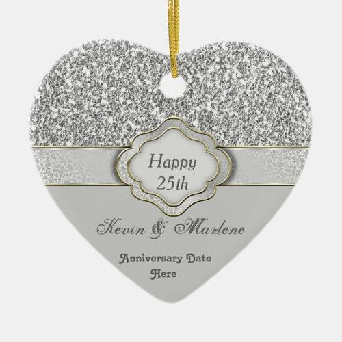 Bling Silver Custom 25Th Anniversary Gift Ornament