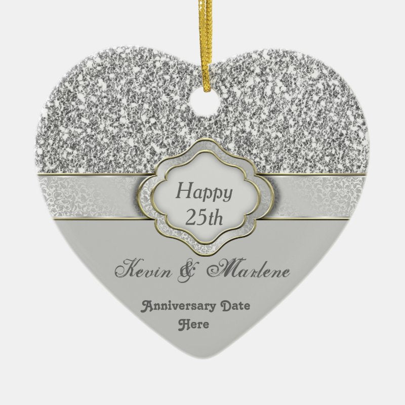 Bling Silver Custom 25Th Anniversary Gift Ornament