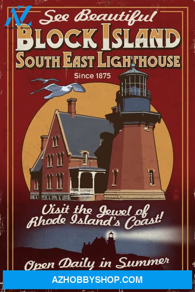 Block Island Rhode Island Lighthouse Vintage Sign