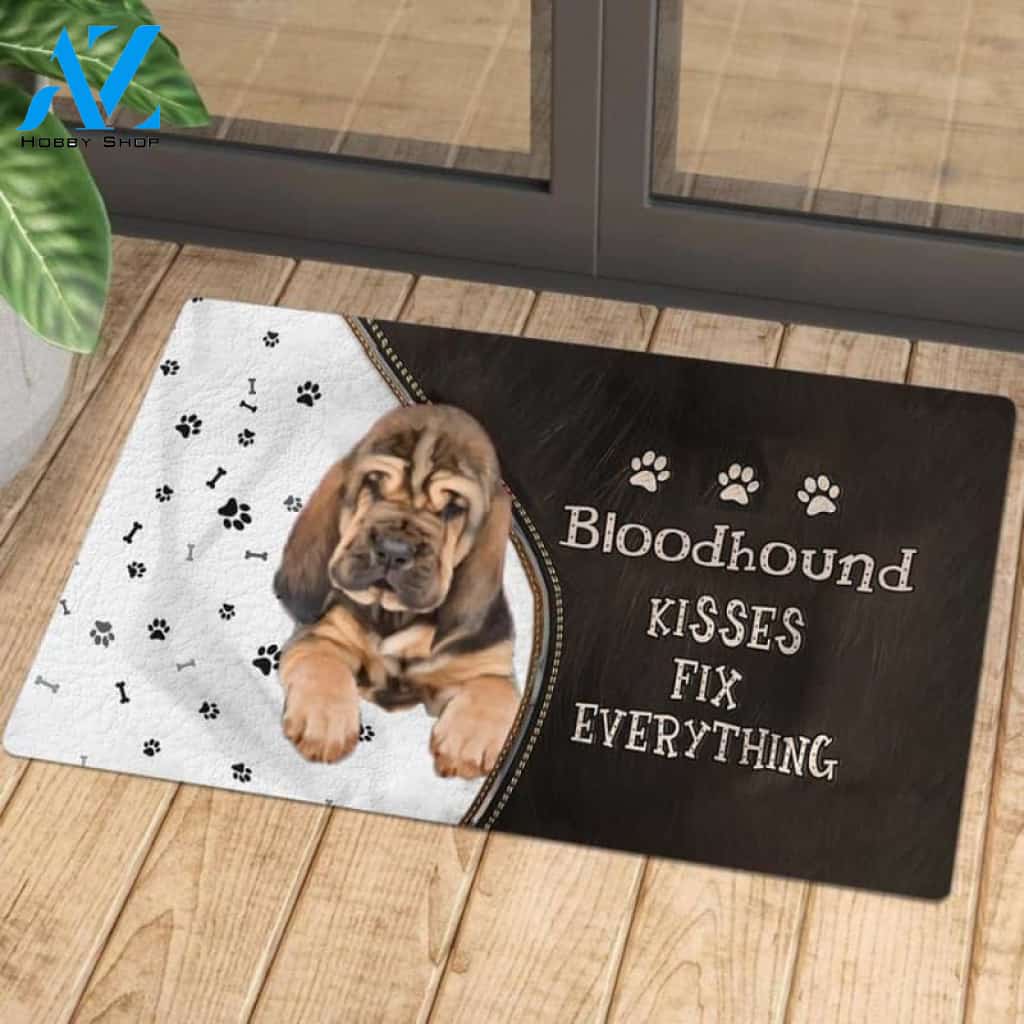 Bloodhound Doormat, Kisses Fix Everything Doormat, Dog Welcome Mat, Funny Welcome Mats for Dogs Lovers