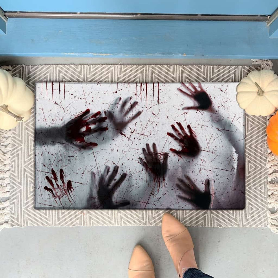 BLOODY HAND BEHIND GLASS DOORMAT