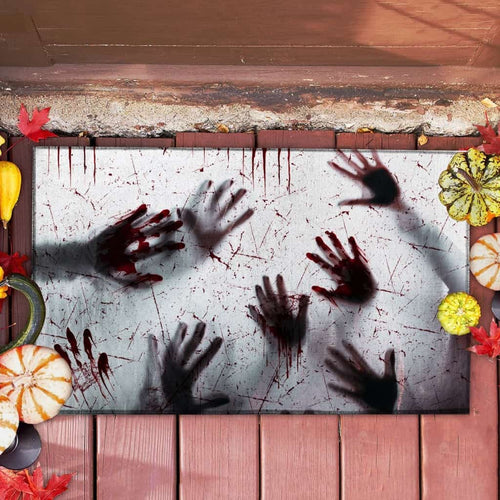 BLOODY HAND BEHIND GLASS DOORMAT