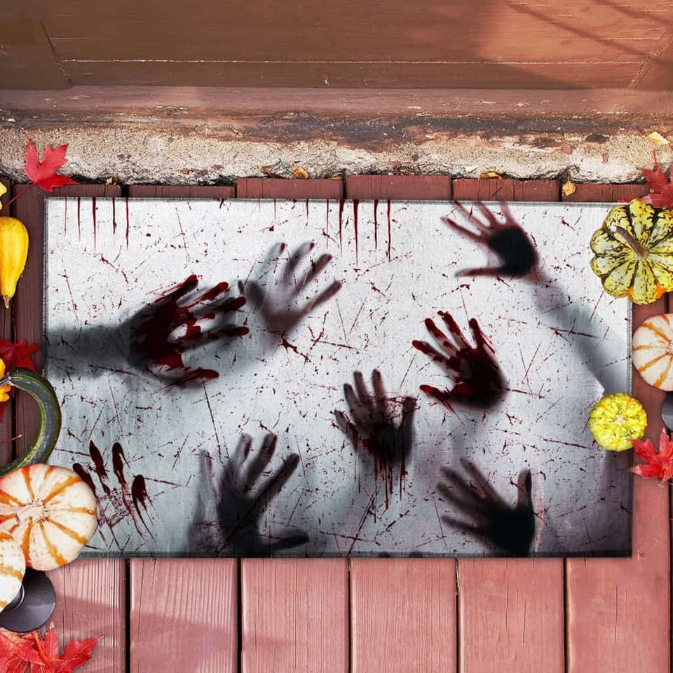 BLOODY HAND BEHIND GLASS DOORMAT