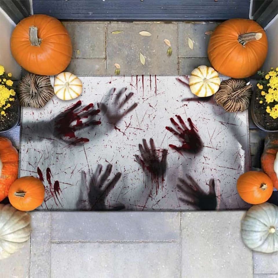 BLOODY HAND BEHIND GLASS DOORMAT