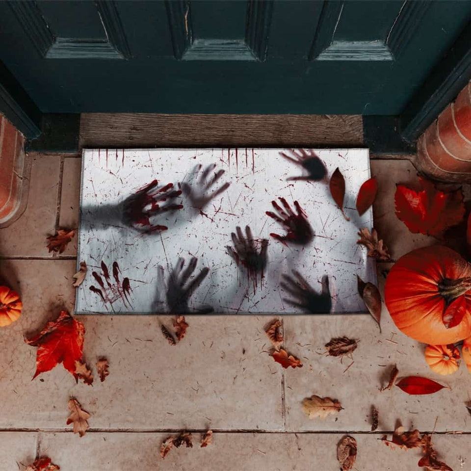 BLOODY HAND BEHIND GLASS DOORMAT