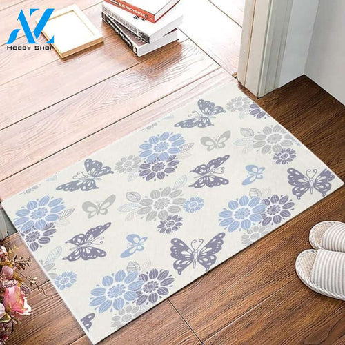 Blooming Flower and Butterfly Pattern Doormat Floor Rug Housewarming Gift Home Living Home Decor Funny Doormat Gift Idea