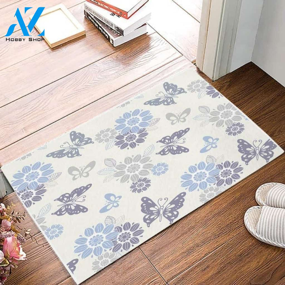 Blooming Flower and Butterfly Pattern Doormat Floor Rug Housewarming Gift Home Living Home Decor Funny Doormat Gift Idea
