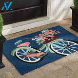 Blossom Bike Blue Background Vehicle Doormat Indoor And Outdoor Mat Entrance Rug Sweet Home Decor Housewarming Gift Gift for Friend Family Birthday New Home