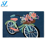 Blossom Bike Blue Background Vehicle Doormat Indoor And Outdoor Mat Entrance Rug Sweet Home Decor Housewarming Gift Gift for Friend Family Birthday New Home