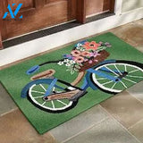 Blossom Bike Grees Background Vehicle Doormat Indoor And Outdoor Mat Entrance Rug Sweet Home Decor Housewarming Gift Gift for Friend Family Birthday New Home