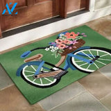 Blossom Bike Grees Background Vehicle Doormat Indoor And Outdoor Mat Entrance Rug Sweet Home Decor Housewarming Gift Gift for Friend Family Birthday New Home