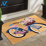 Blossom Bike Orange Background Vehicle Doormat Indoor And Outdoor Mat Entrance Rug Sweet Home Decor Housewarming Gift Gift for Friend Family Birthday New Home