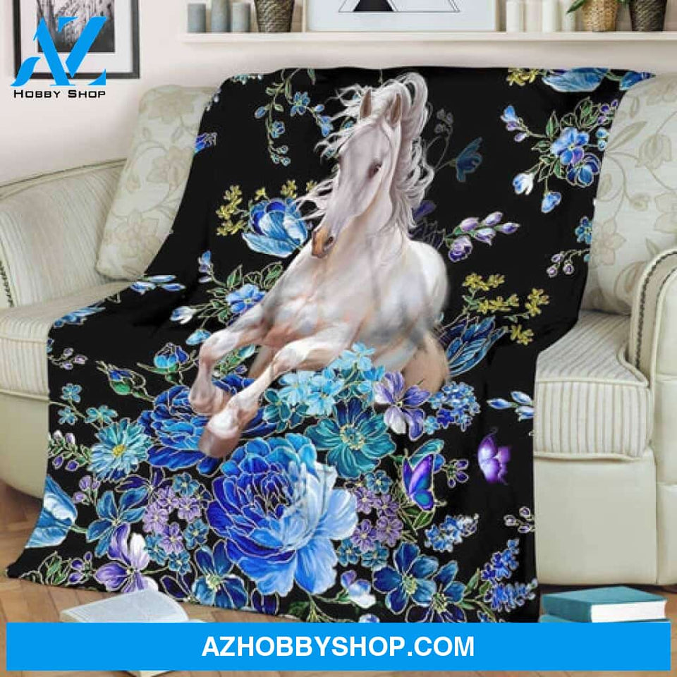 Blue And White Horse Blanket Floral Blanket Gift For Horse Lover Family Friend 