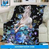 Blue And White Horse Blanket Floral Blanket Gift For Horse Lover Family Friend 