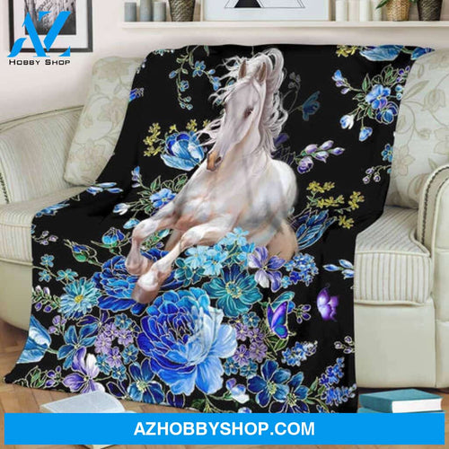 Blue And White Horse Blanket Floral Blanket Gift For Horse Lover Family Friend 