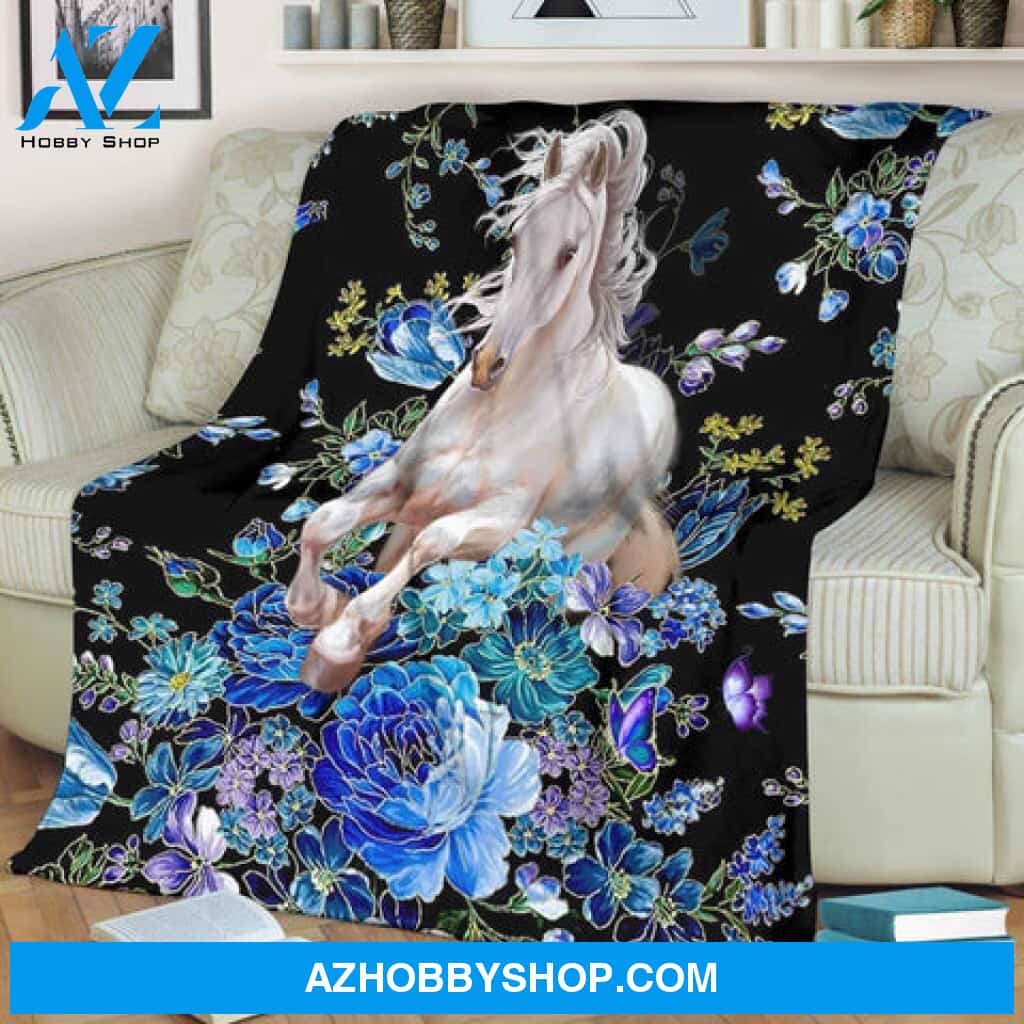 Blue And White Horse Blanket Floral Blanket Gift For Horse Lover Family Friend 