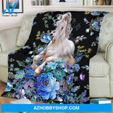 Blue And White Horse Blanket Floral Blanket Gift For Horse Lover Family Friend 