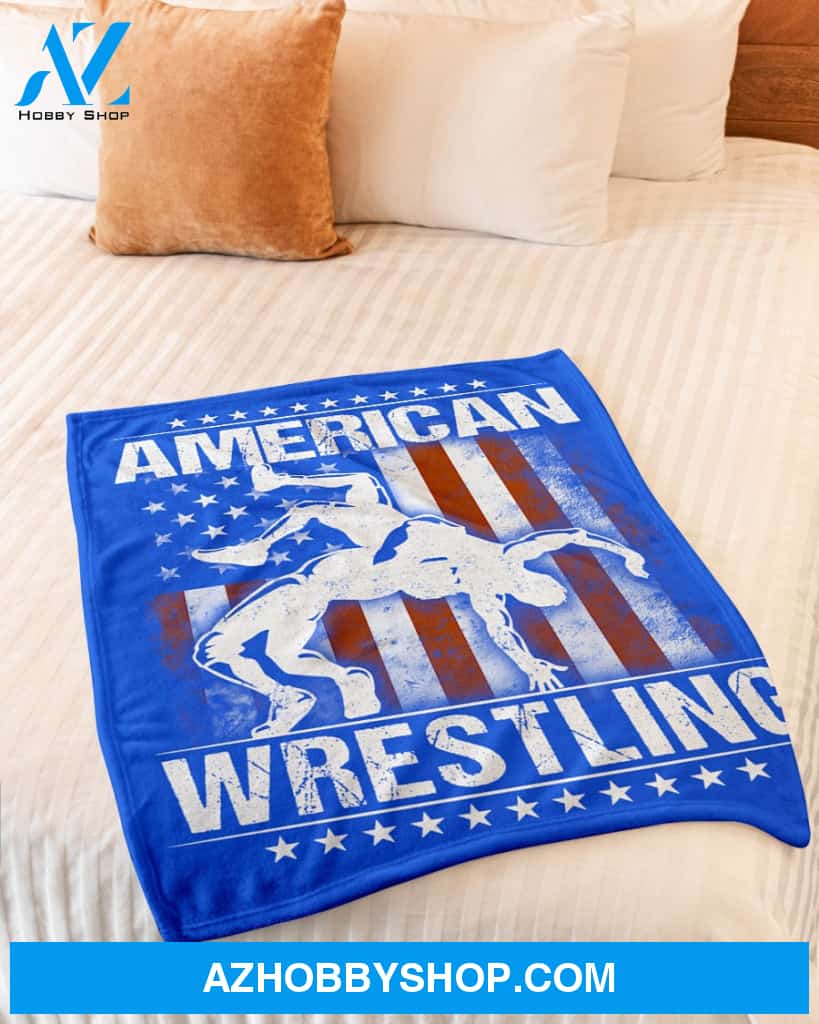Blue Blanket American Wrestling Flag Fleece Blanket Fleece Blanket Home Decor Bedding Couch Sofa Soft And Comfy Cozy Gift For Wrestling Lovers