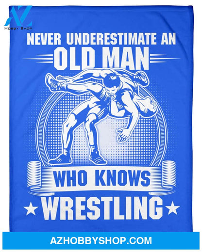 Blue Blanket Old Man Knows Wrestling Fleece Blanket Home Decor Bedding Couch Sofa Soft And Comfy Cozy Gift For Wrestling Lovers