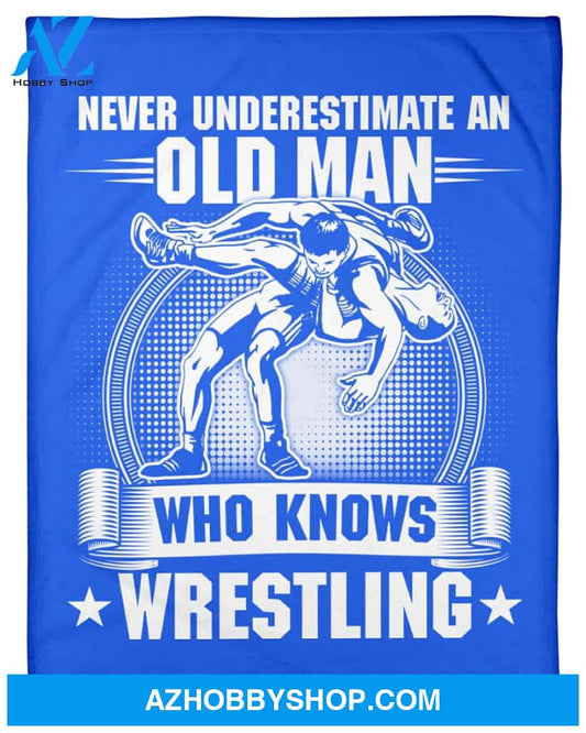 Blue Blanket Old Man Knows Wrestling Fleece Blanket Home Decor Bedding Couch Sofa Soft And Comfy Cozy Gift For Wrestling Lovers