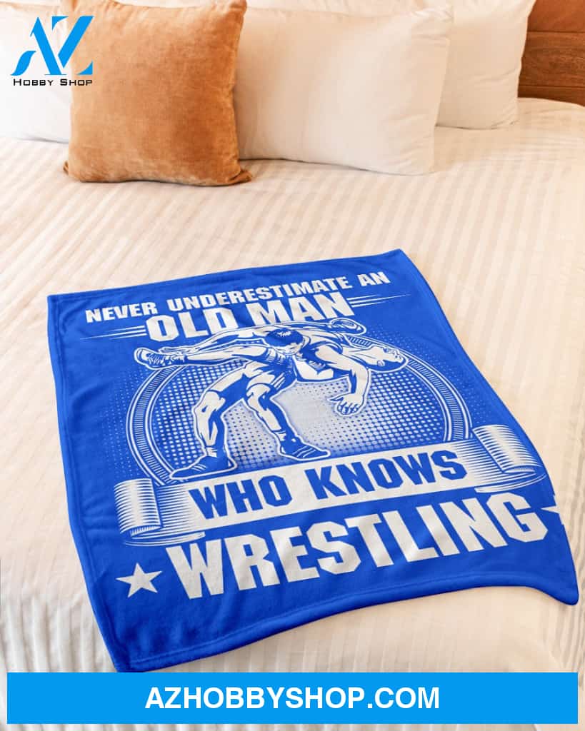 Blue Blanket Old Man Knows Wrestling Fleece Blanket Home Decor Bedding Couch Sofa Soft And Comfy Cozy Gift For Wrestling Lovers