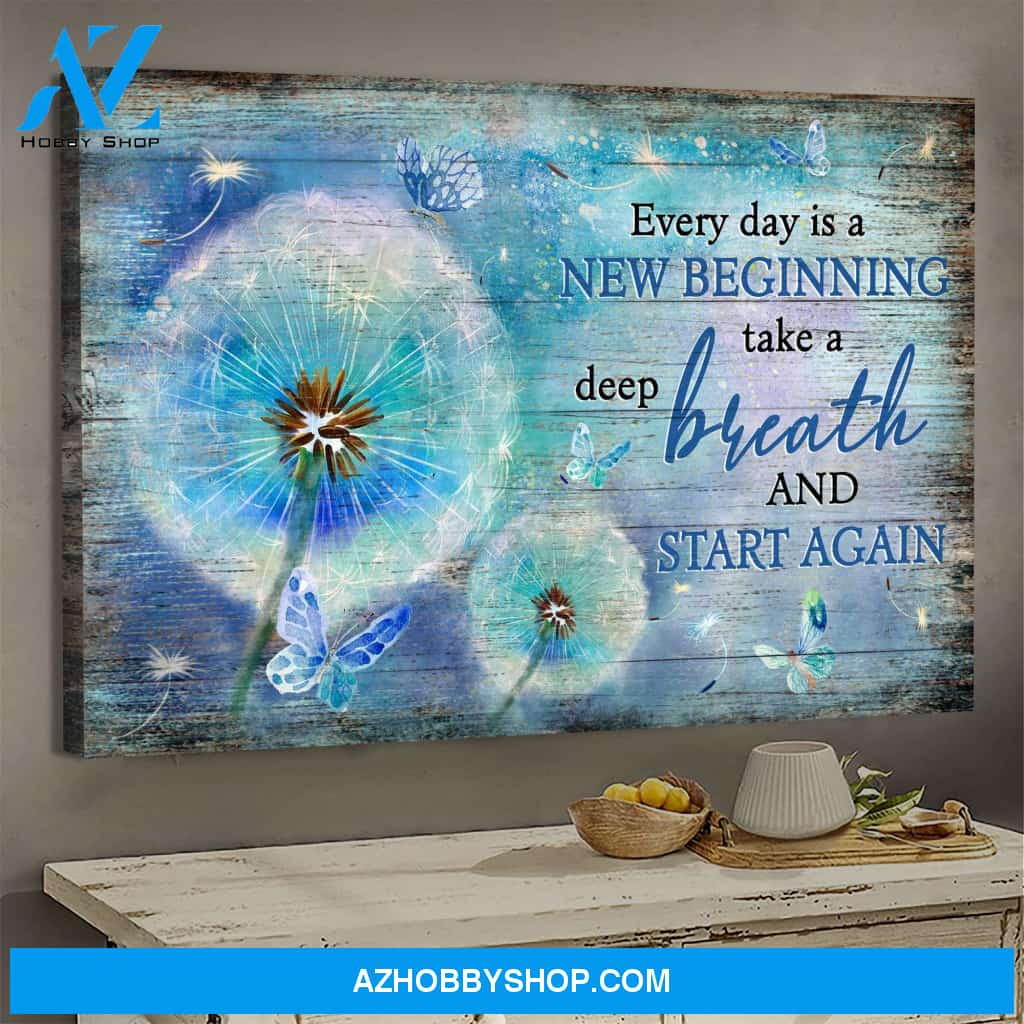 Blue butterfly and dandelion - Every day is a new beginning - Jesus Landscape Canvas Prints - Wall Art