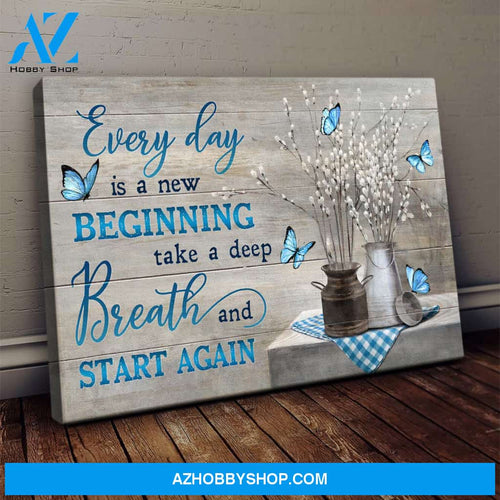 Blue butterfly - Everyday is a new beginning Landscape Canvas Prints, Wall Art