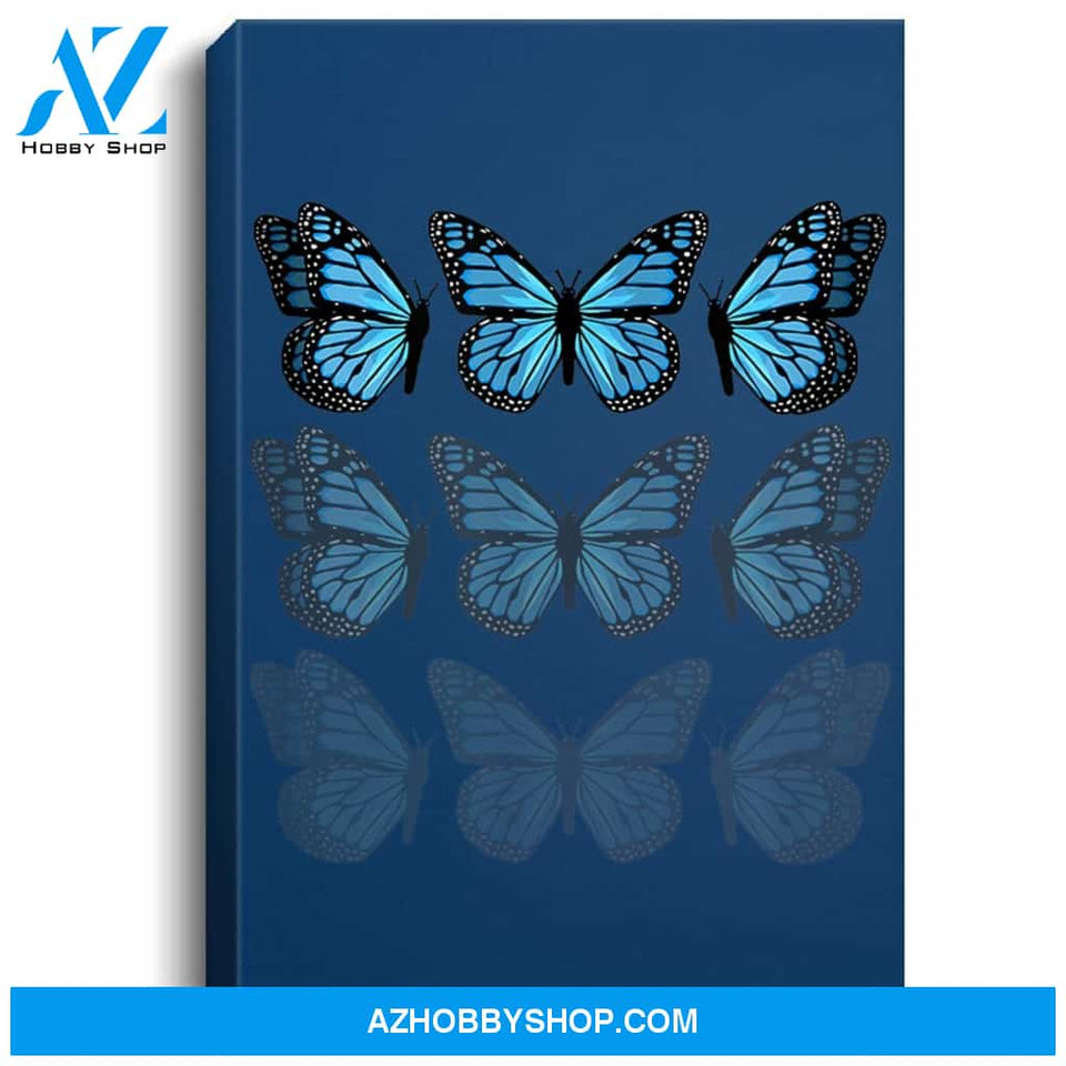 Blue Butterfly Faded 90S Graphic Cute Emoji Pattern Portrait Canvas