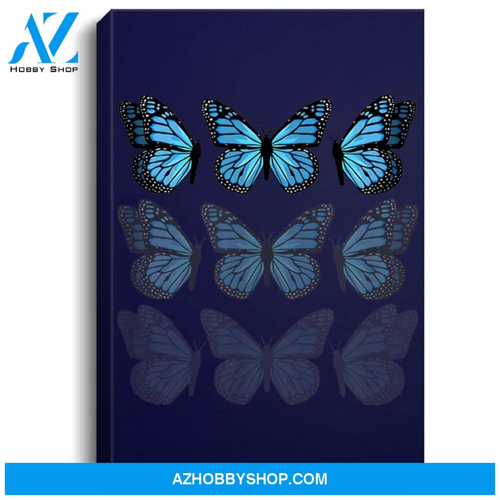Blue Butterfly Faded 90S Graphic Cute Emoji Pattern Portrait Canvas