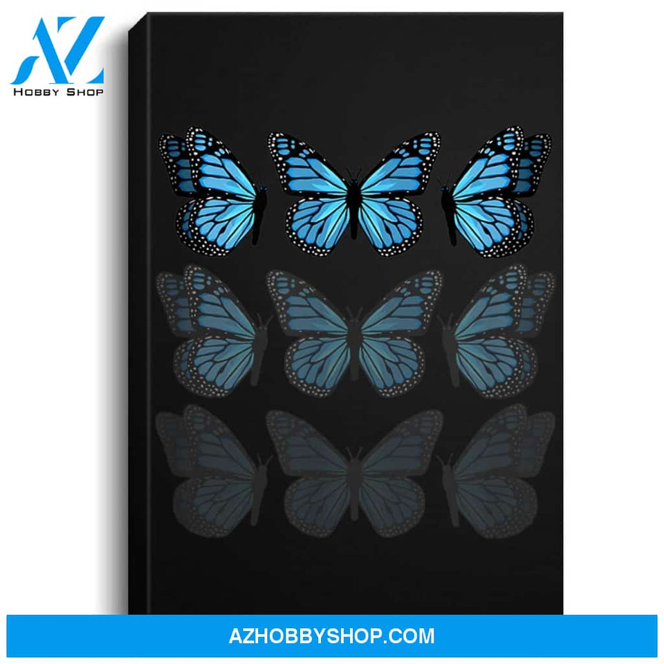 Blue Butterfly Faded 90S Graphic Cute Emoji Pattern Portrait Canvas