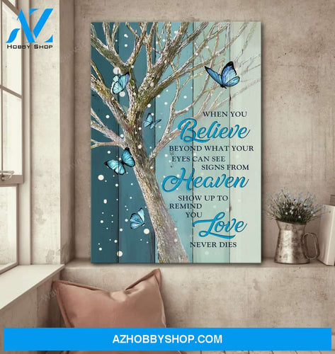 Blue butterfly - Love never dies - Heaven Portrait Canvas Prints - Wall Art