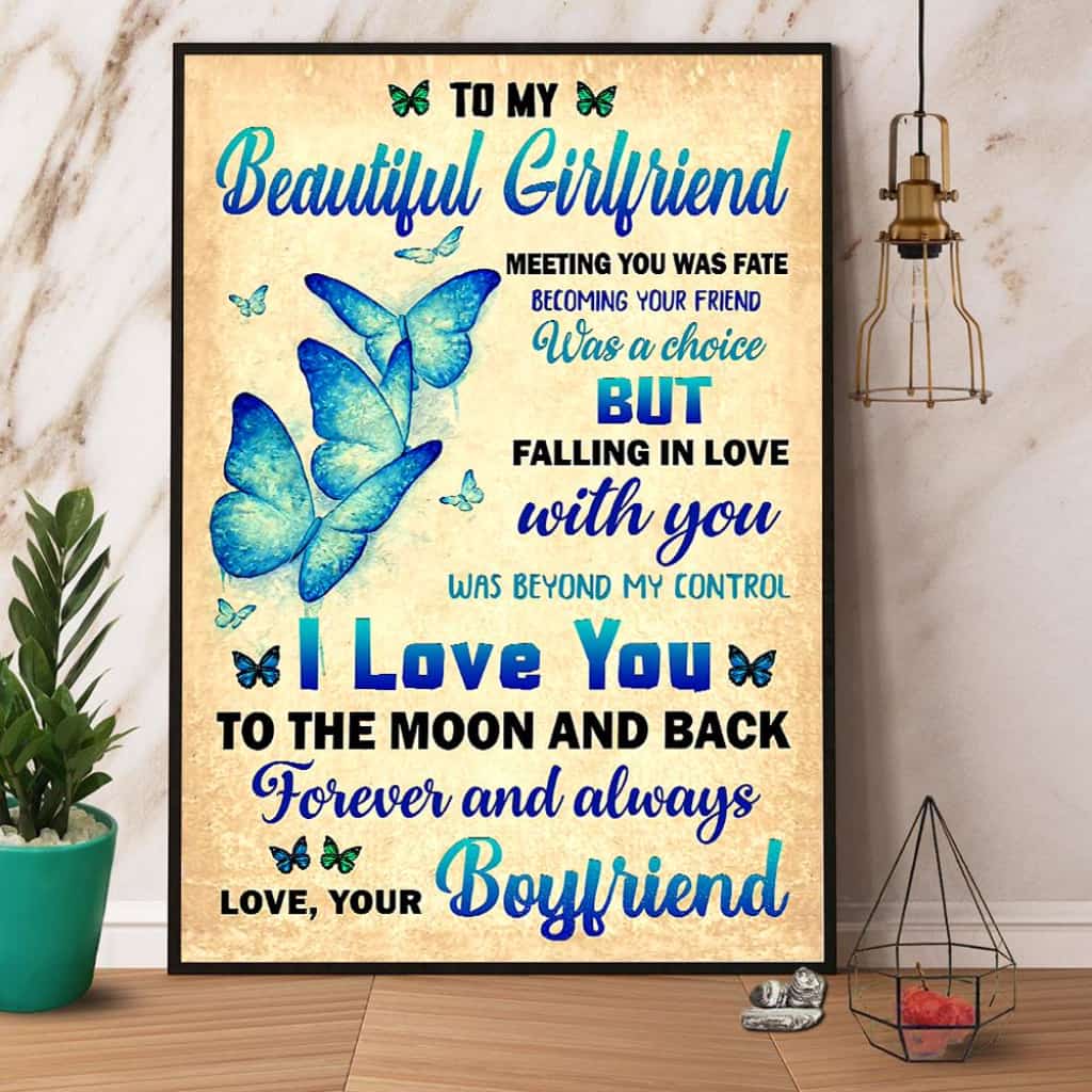 Blue Butterfly To My Beautiful Girlfriend I Love You Paper Poster No Frame Matte Canvas Wall Decor
