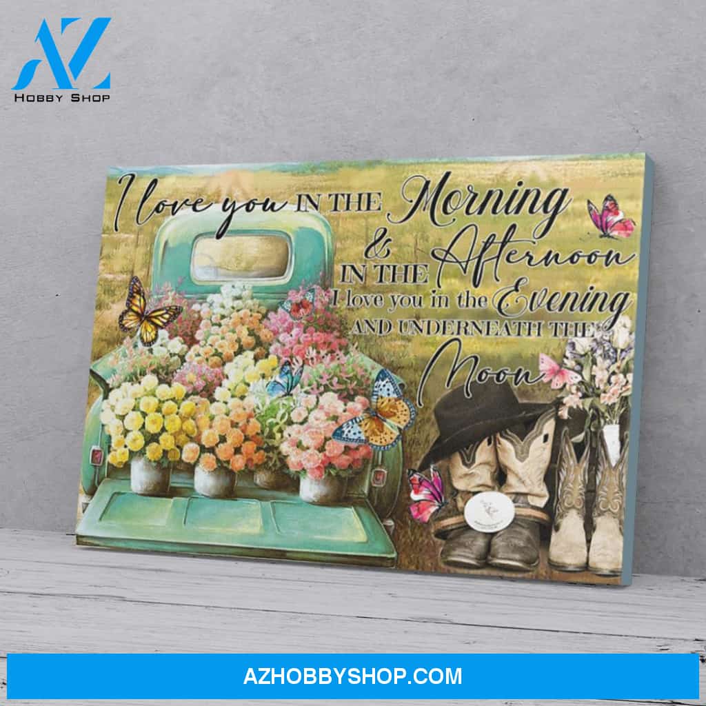 Blue Car Flower Butterfly Country Girl Poster Canvas Wall Decor Visual Art