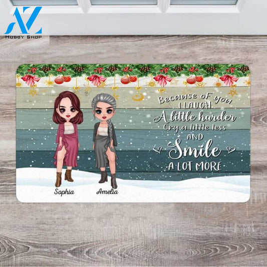Personalized Blue Christmas Doormat - Gift Ideas For A Good Friend - Up To 4 Dogs