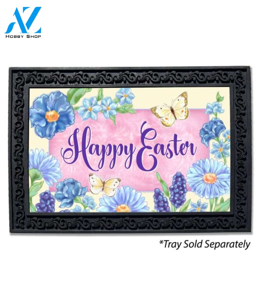 Blue Easter Flowers Doormat - 18" x 30"