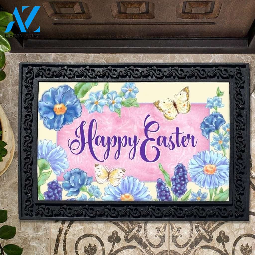 Blue Easter Flowers Doormat - 18" x 30"