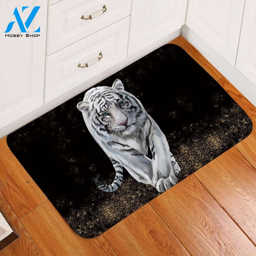 Blue-eyed White Tiger Black Printed Doormat Home Decor