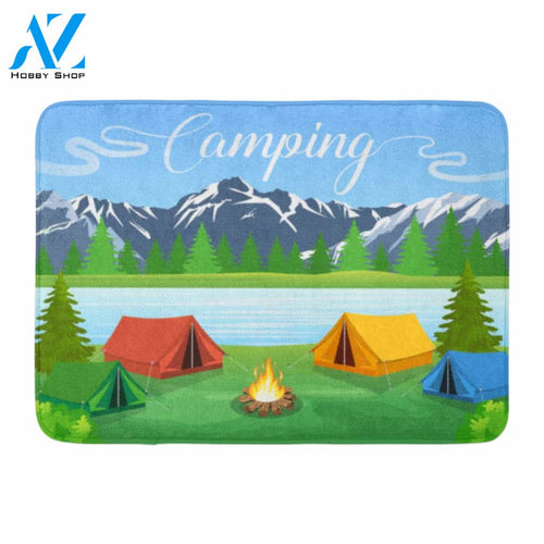 Blue Graphic Flat Camping Indoor and Outdoor Doormat Welcome Mat House Warming Gift Home Decor Funny Doormat Gift Idea