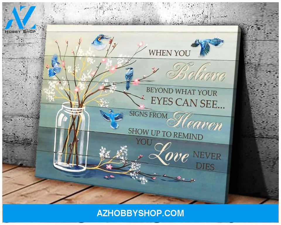 Blue Jay Bird When You Believe Wall Art Canvas Prints, Wall Decor Visual Art