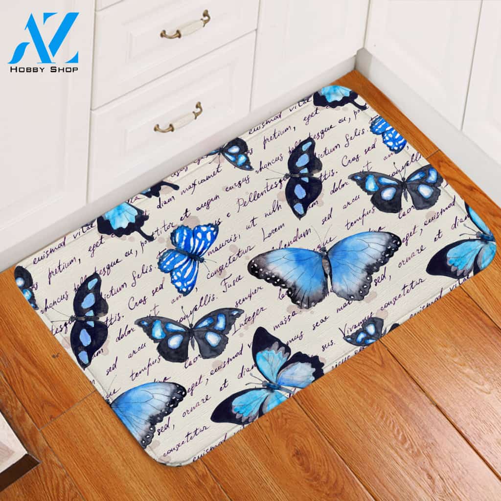 Blue Monarchs Letter Door Mat