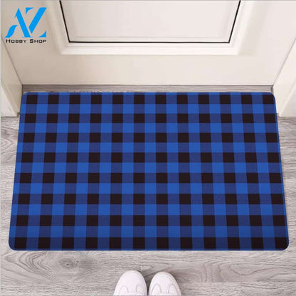Blue Plaid Door Mat