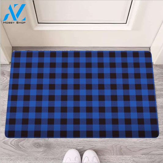 Blue Plaid Door Mat